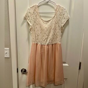 Speechless - Cream lace Bodice and Pink Chiffon midi Dress